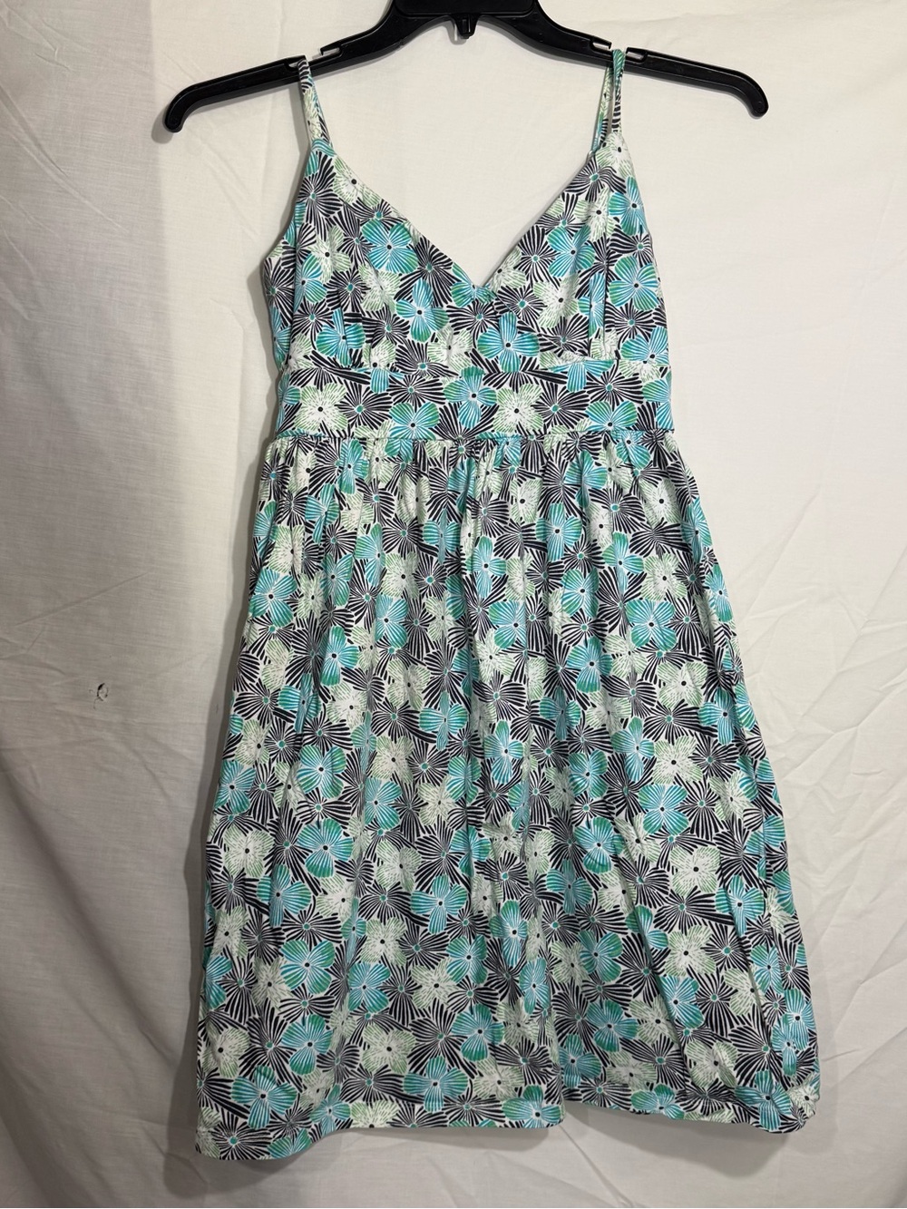 Old Navy Aqua and White Floral Spaghetti-Strap Mini Dress